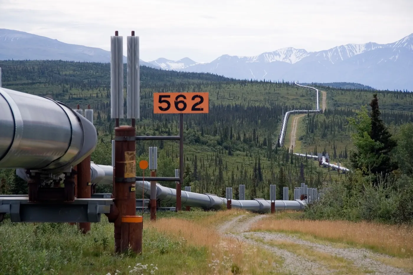 Trans-Alaska Pipeline System running through Alaskan terrain